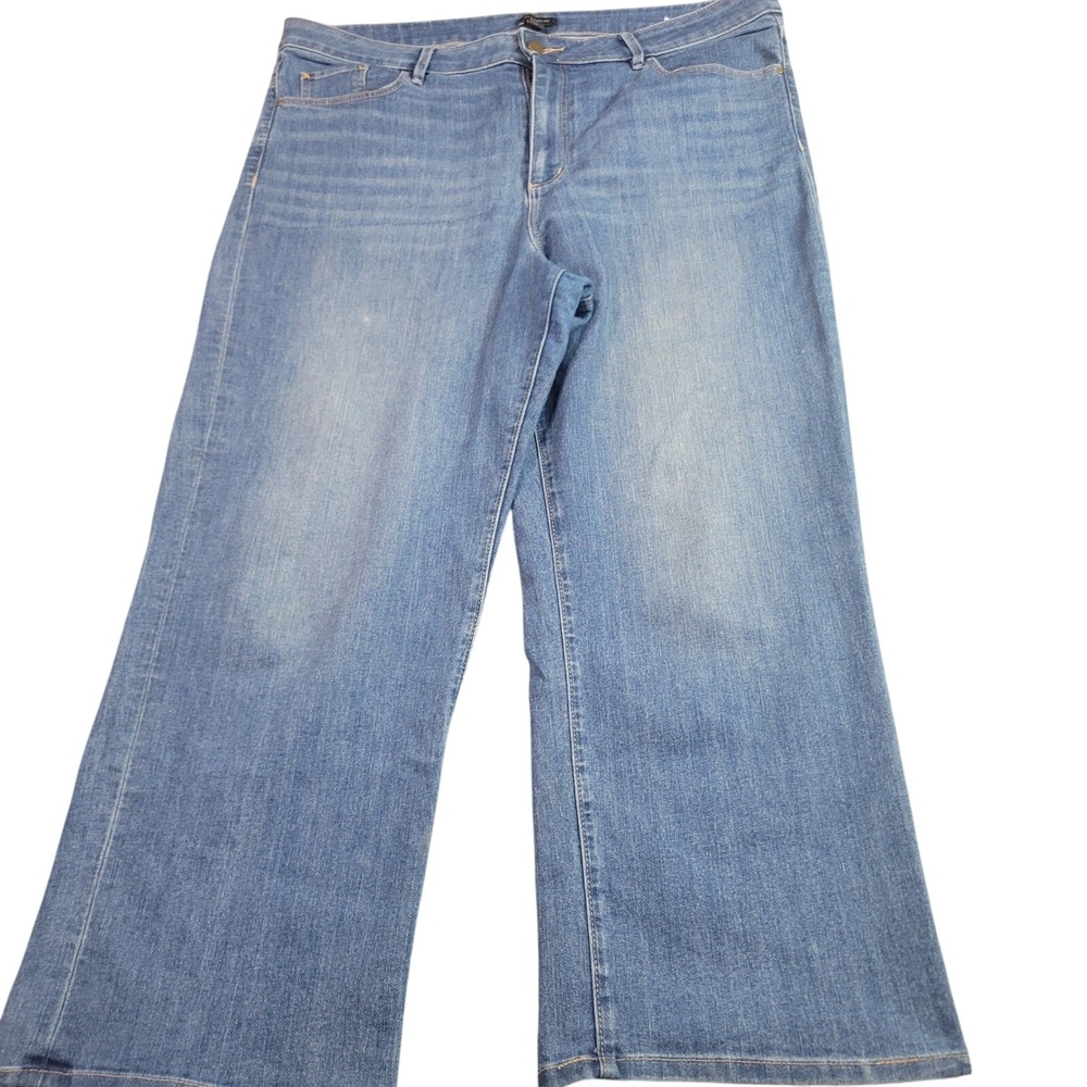 Ann Taylor Factory Jeans Women 16 Blue Wide Leg High Rise Stretch Denim Medium
